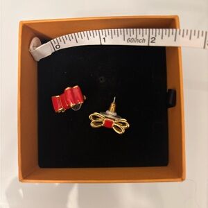 J. Crew Red and Gold Bow Earrings